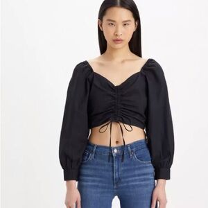 Levi's Elegant Black Puff Sleeve Crop Top size s nwt